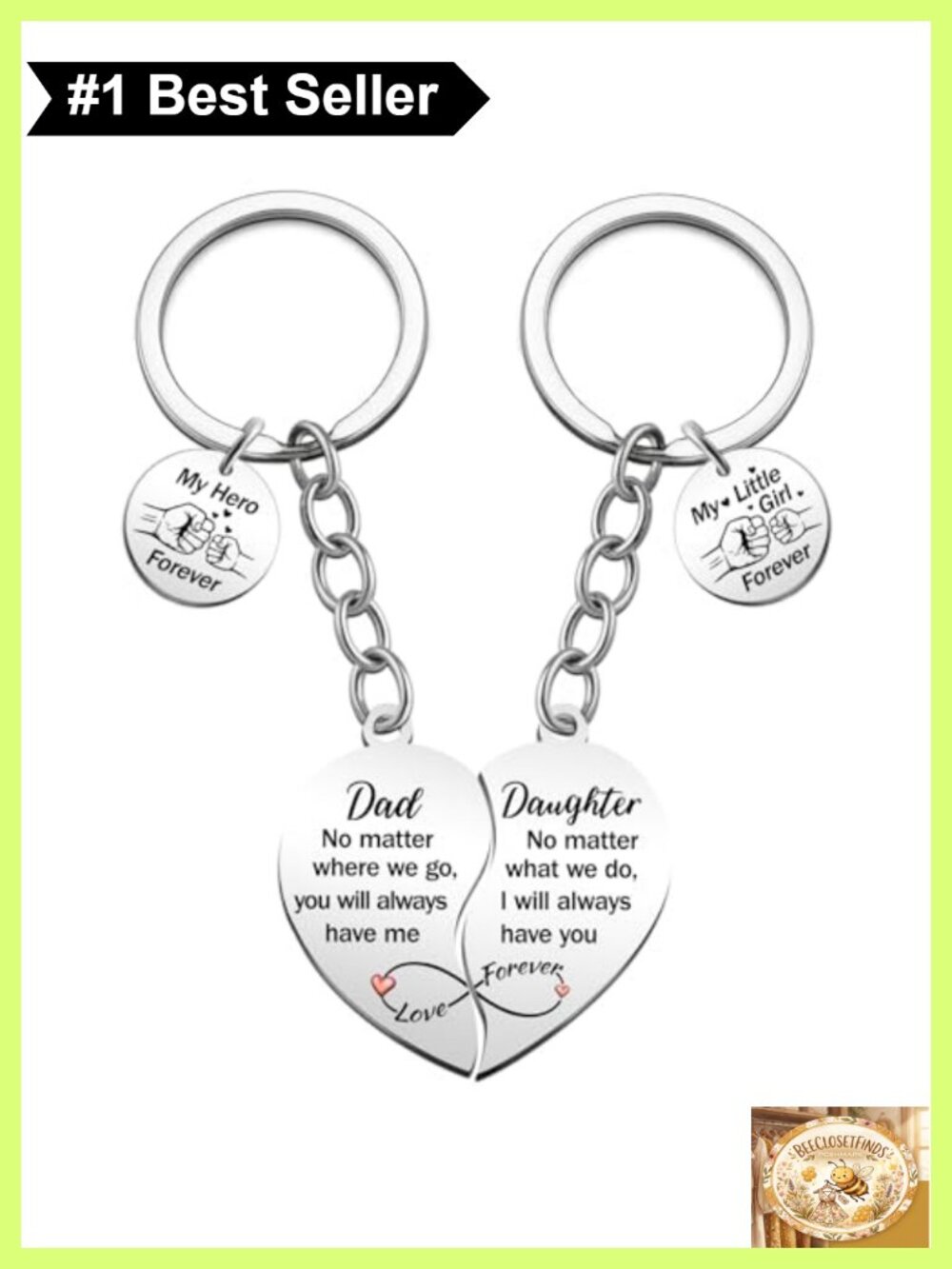 Dad Daughter Matching Heart Keychain Set Stainless Steel Gift